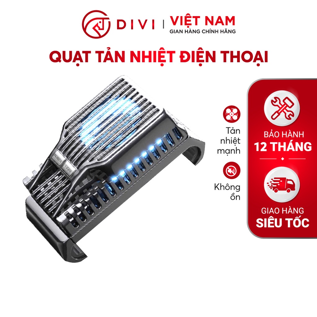Quạt tản nhiệt điện thoại DIVI E725 LED Tản nhiệt nhanh - Hàng phân phối chính hãng - Bảo hành 12 tháng