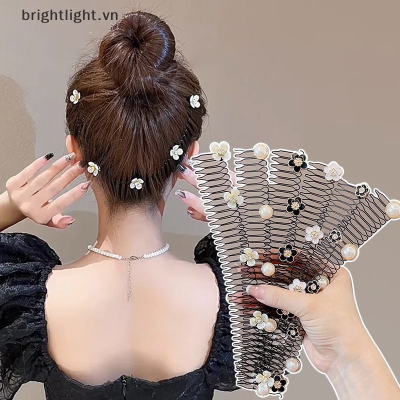 Lược Cài Tóc Nhựa Hình Hoa Đính Ngọc Trai Phong Cách vintage Cho Nữ