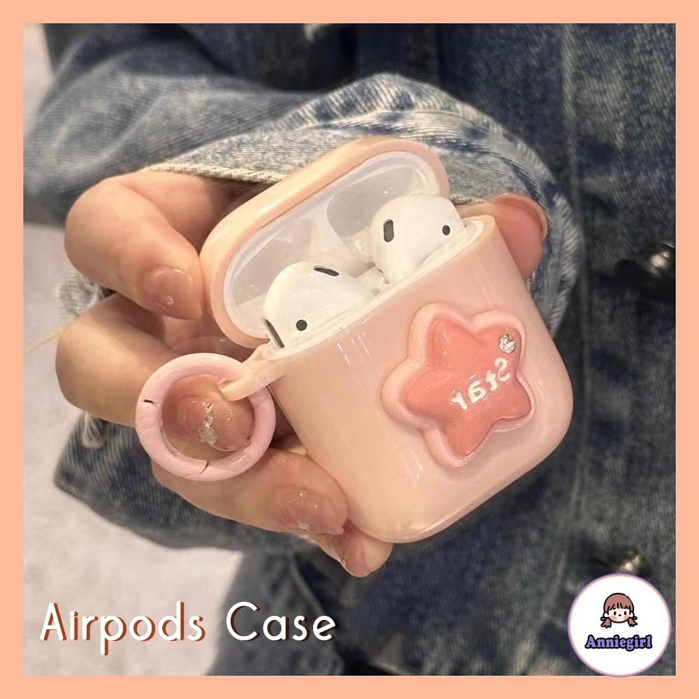 Thời Trang Vỏ Bảo Vệ Hộp Sạc Tai Nghe bluetooth airpods 1 2 3 pro 2 Hình Ngôi Sao 3d Màu Hồng Dễ Thương