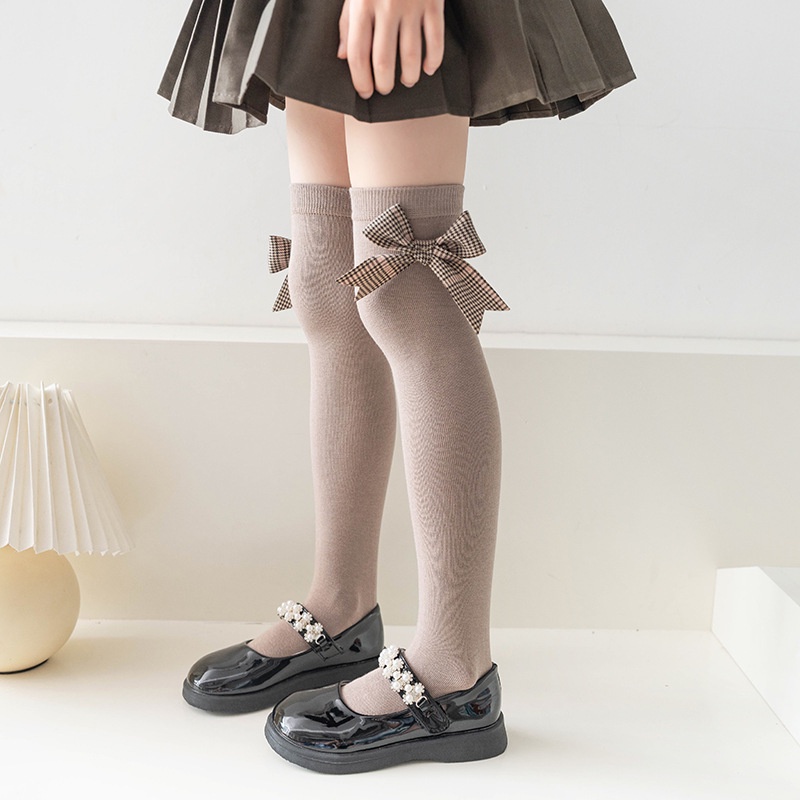 Đôi Vớ cotton Dài Qua Gối Họa Tiết Ca Rô Dễ Thương Dành Cho Bé Gái