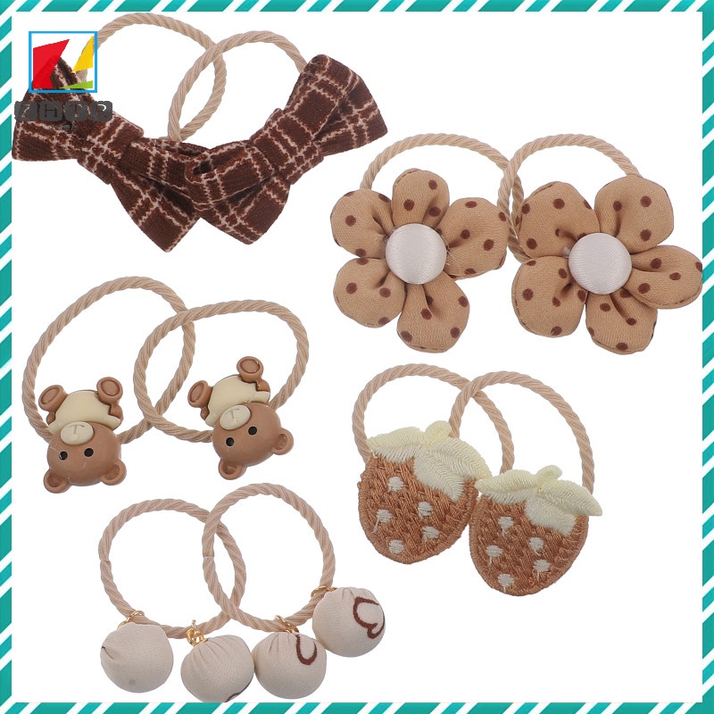 Set 5 Cặp Dây Buộc Tóc Đính Nơ Dễ Thương Cho Bé Gái