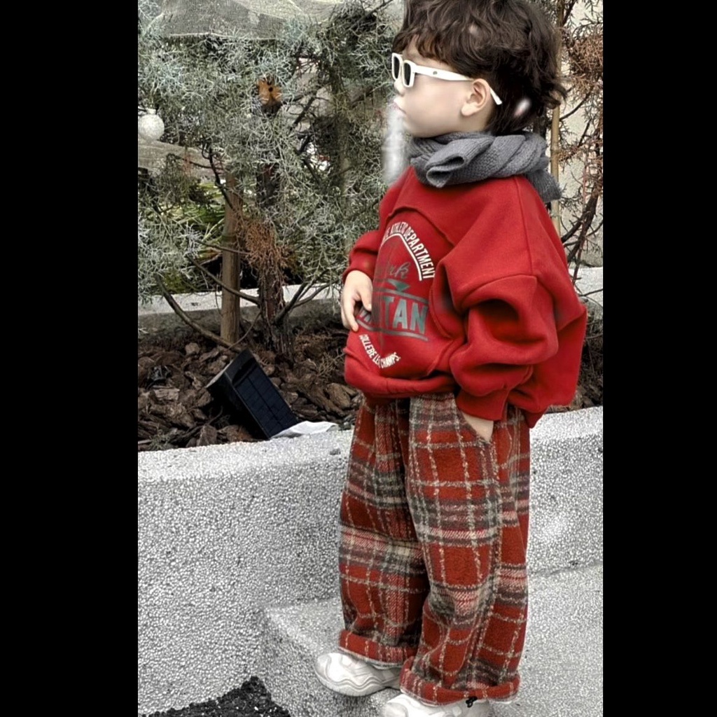 Áo Nỉ Dài Tay + Quần Dài Họa Tiết Giáng Sinh Thời Trang Mùa Đông Phong Cách Mới Cho Bé Trai Và Bé Gái