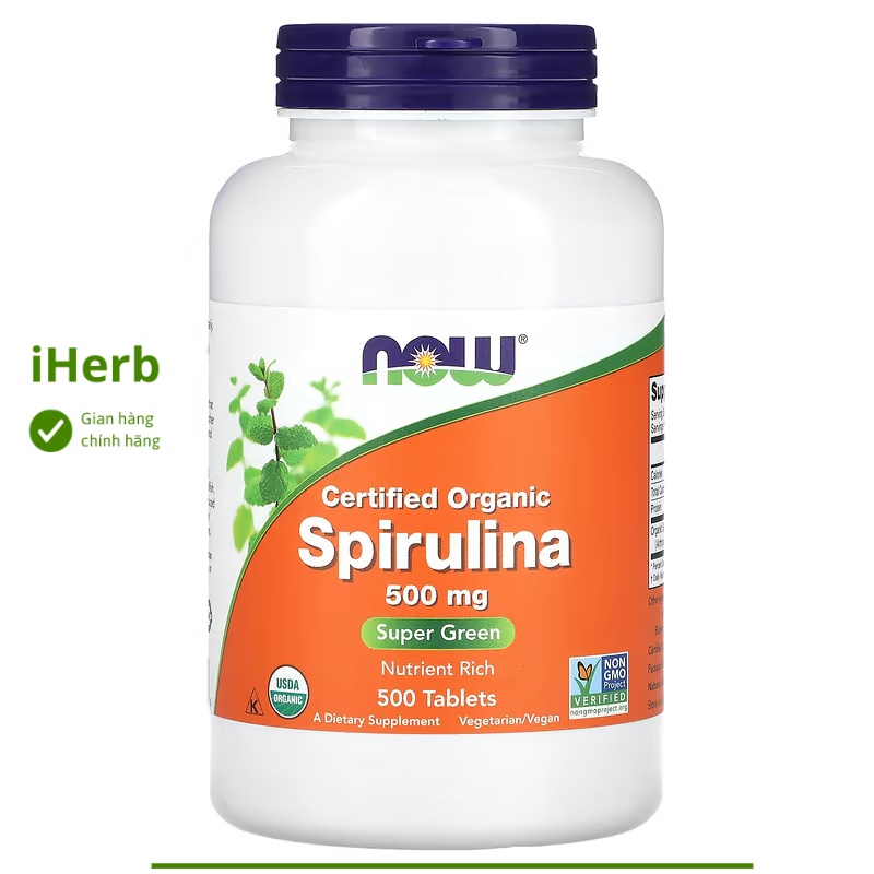 Tảo hữu cơ Spirulina 500 mg Now Foods (500 viên) - iHerb Việt Nam