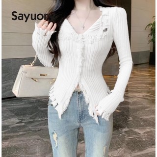 Áo cardigan sayuory dệt kim cổ v dáng ôm thời trang 2023 cho nữ