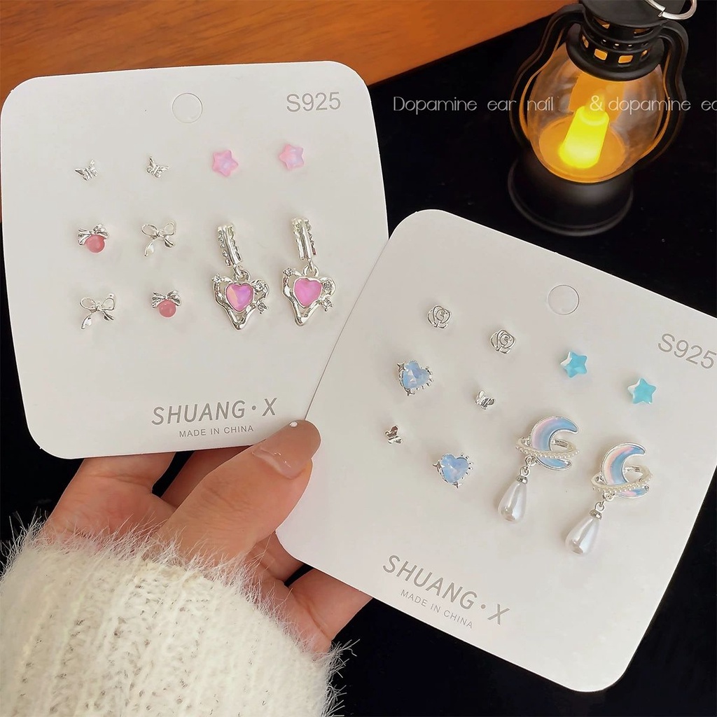 Bông Tai Mạ Bạc Hình Trái Tim Màu laser Siêu Dễ Thương