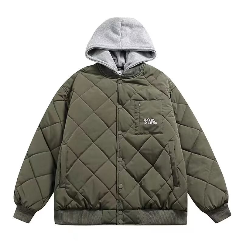 Kyushuad Áo Khoác Phao Đệm cotton Dáng Rộng Có Mũ Trùm Tháo Rời Được Cho Nam