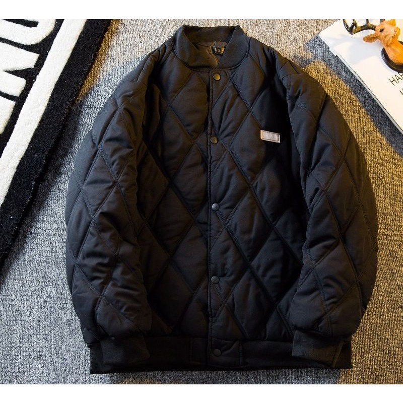 Áo Khoác Bóng Chày Bằng cotton Dày Dáng Rộng Kẻ Sọc Caro Hình Thoi Ấm Áp Mùa Đông Cho Nam