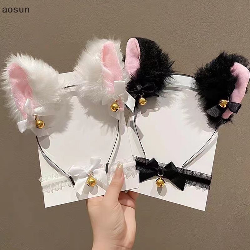 Aosun Băng Đô Tai Mèo Phối Ren Và Chuông Hóa Trang Cho Nữ