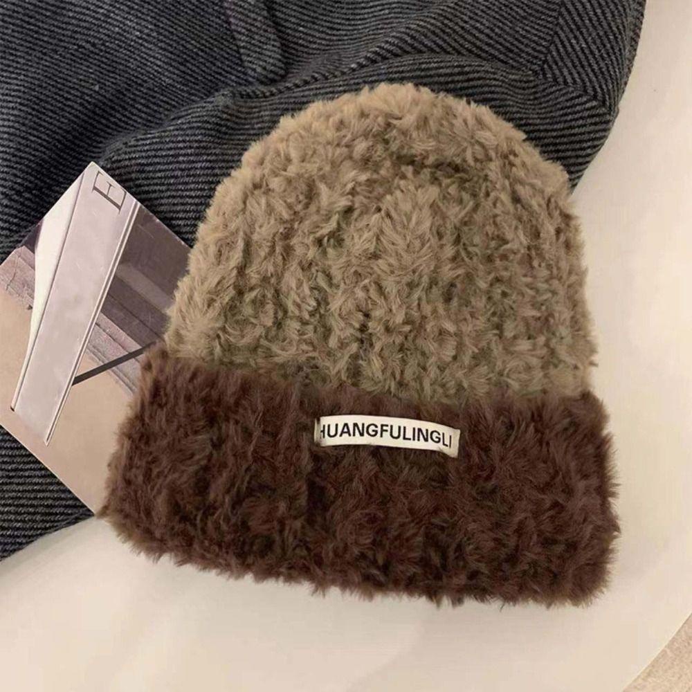 Mũ Len Trùm Đầu Giữ Ấm Mùa Đông In Chữ Phong Cách Hàn Quốc Đơn Giản