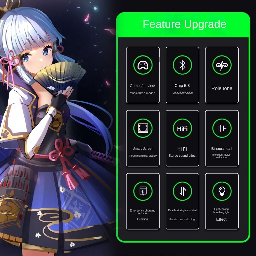 ★Genshin Impact★Nahida Tai Nghe bluetooth v5.3 Chơi game merchandise Có Màn Hình Kỹ Thuật Số