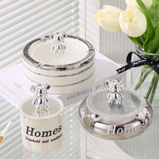 Gạt tàn gốm sứ gấu bạc house trang trí phòng khách, gạt tàn có nắp decor nhà cửa - model: a22144