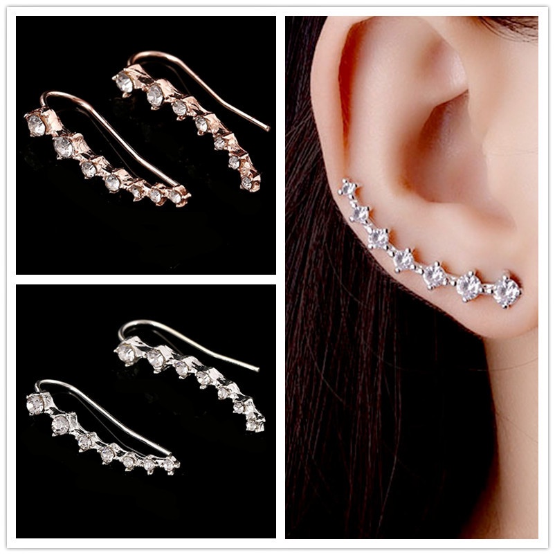Bông Tai Đính 7 Hàng Đá Kim Cương Giả Thời Trang Dành Cho Nữ