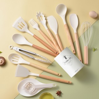 Bộ Dụng Cụ Nấu Ăn Bằng silicone Tay Cầm Gỗ Chống Dính Cho Nhà Bếp