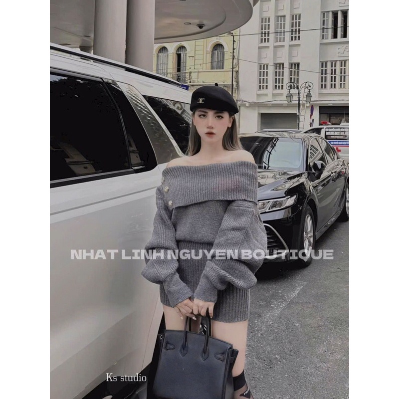 Váy len trễ vai