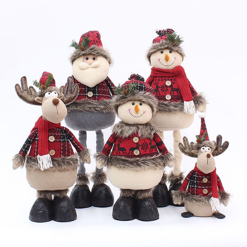 Búp Bê Vải Caro Đỏ Hình Ông Già Noel Tuần Lộc / Nai Sừng Tấm Trang Trí Giáng Sinh