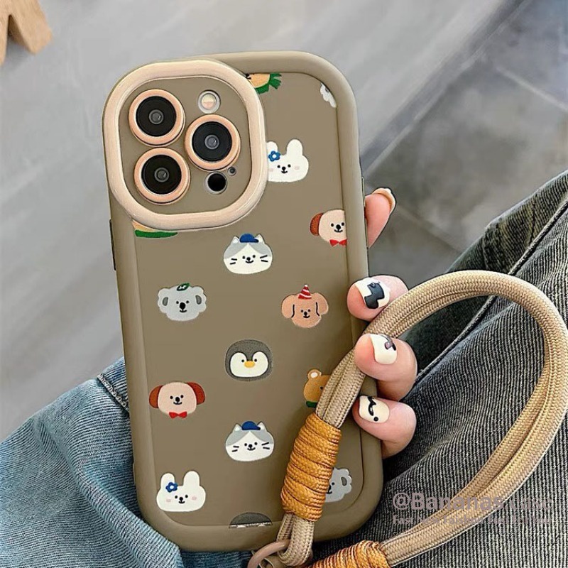 Ốp Điện Thoại Hình Gấu Dễ Thương + Dây Đeo Cho iphone 15 14 13 12 11 pro max x xr xs max 7 8 plus
