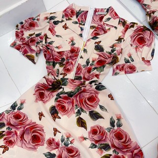 [FreeShip] [Ảnh thật] Đầm cổ vest dáng dài maxi hoa