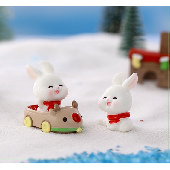 Mô hình Decor terrarium tượng thỏ giáng sinh trang trí bàn học, chậu cây, quà tặng