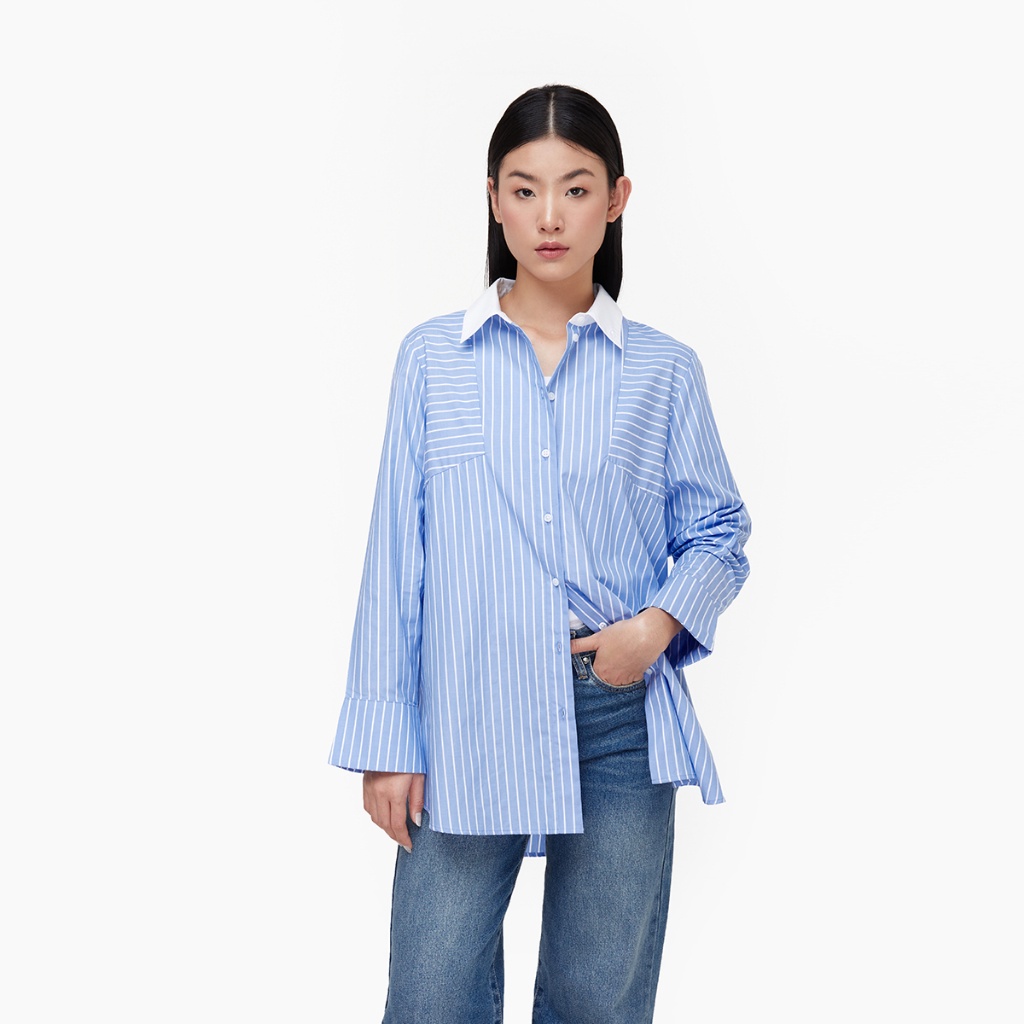 TheBlueTshirt - Áo Sơ Mi Phom Rộng Nữ - Oversized Patch Shirt - CCR Blue Stripe