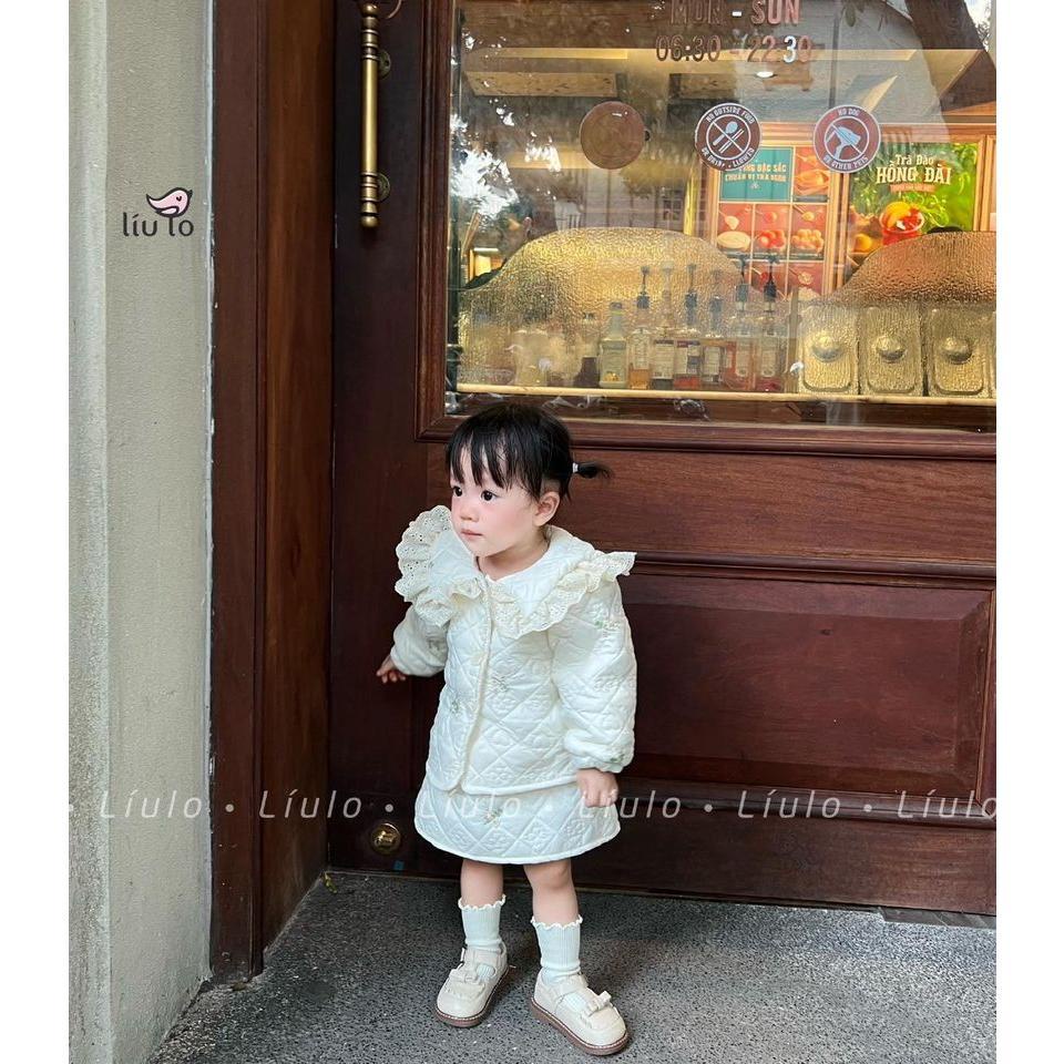 Set Áo Khoác Trần Trám Cổ Bèo Mix Chân Váy