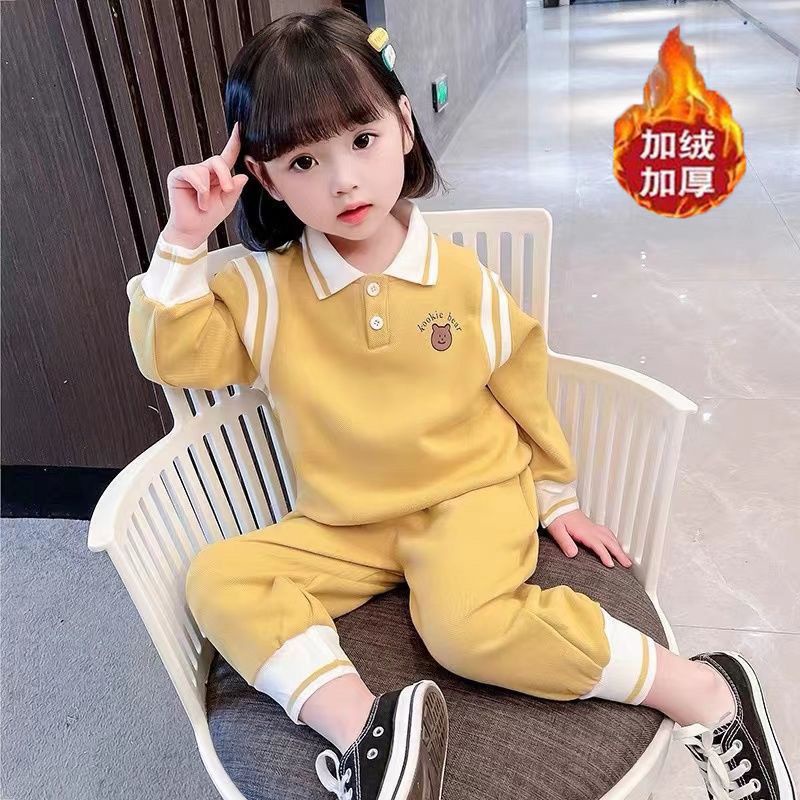 Bộ Đồ Thể Thao Hai Mảnh Lót Nhung Dày Phong Cách Phương Tây Thời Trang Mùa Đông 2023 Mới Cho Bé Gái