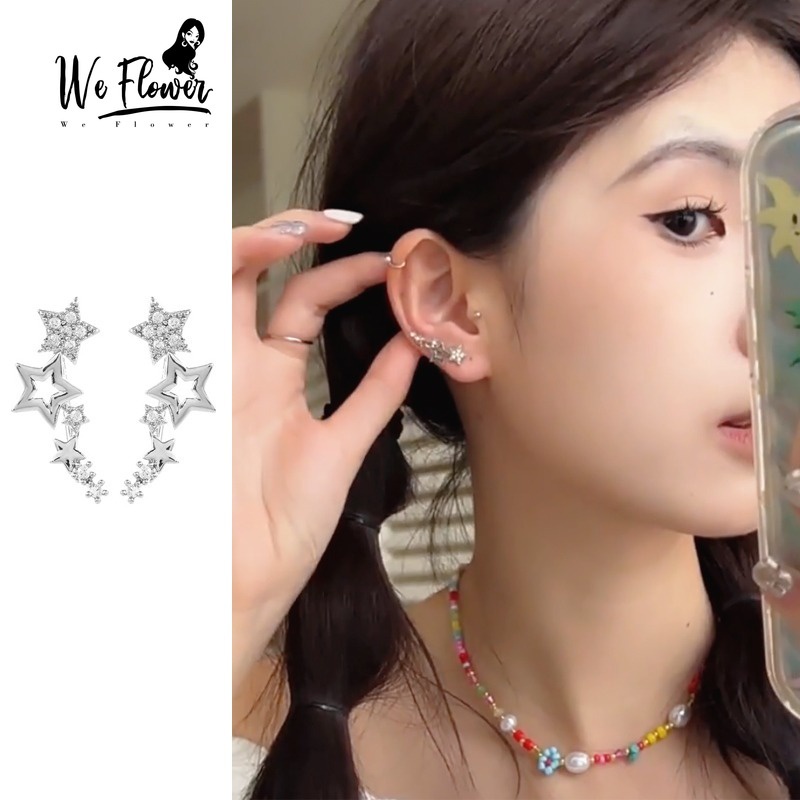 Bông Tai Mạ Bạc 925 Hình Ngôi Sao Đính Đá Phong Cách Hàn Quốc Cho Nữ