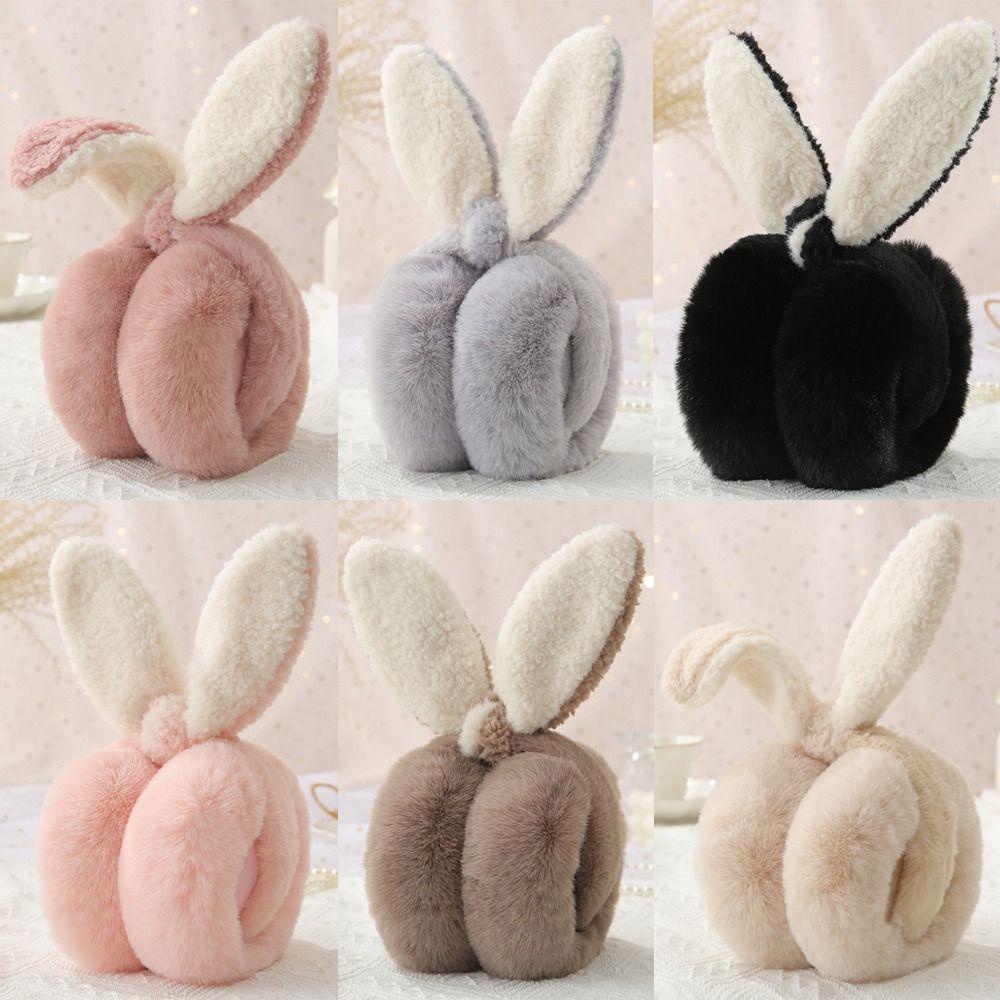 Chụp Tai Thỏ Bông Mềm Mại Giữ Ấm Mùa Đông topbeauty1 Có Thể Gập Lại