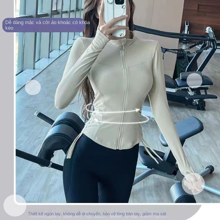 Áo Khoác Thể Thao Tay Dài Dáng Ôm Có Khóa Kéo Chống Nắng Thời Trang Mùa Thu Cho Nữ
