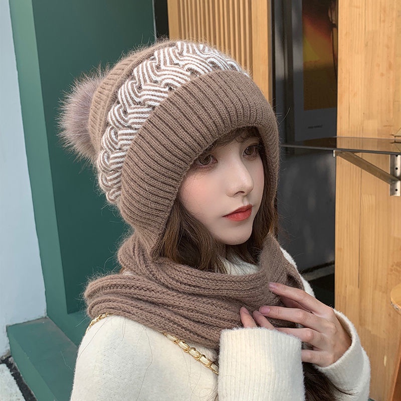 Mũ len nam nữ trùm đầu nón len kèm khăn quàng cổ đẹp ấm áp thời trang mùa đông