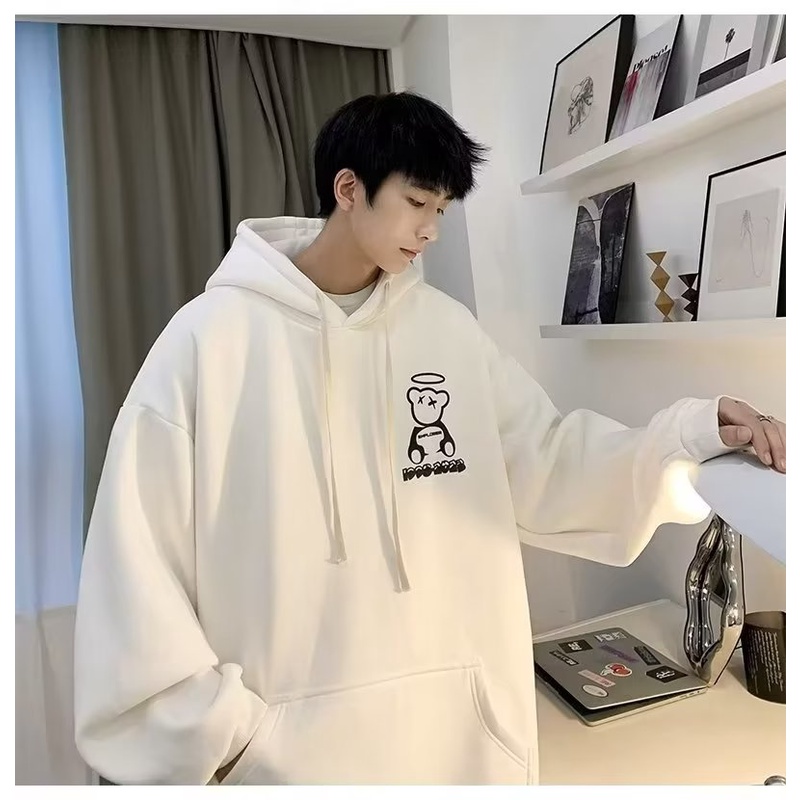 Áo Hoodie Dáng Rộng In Hình Đôi Cánh Thiên Thần Thời Trang Thu Đông Phong Cách Âu Mỹ Cho Nam