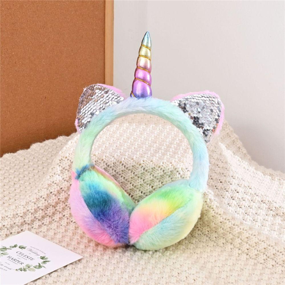 Topbeauty 1 Nút Bịt Tai Phủ Lông Mềm Mại Hình Kỳ Lân Giữ Ấm Mùa Đông Cho Bé Gái