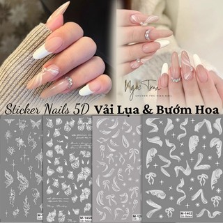 Sticker lụa nổi 5d | vải lụa & bướm hoa trắng