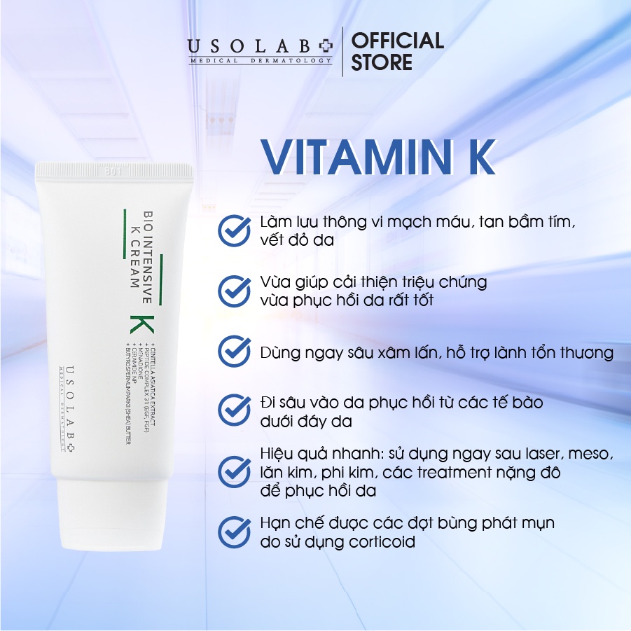 Kem dưỡng ẩm Usolab Vitamin K Cream làm dịu, phục hồi da nhạy cảm và chống lão hóa 50ml