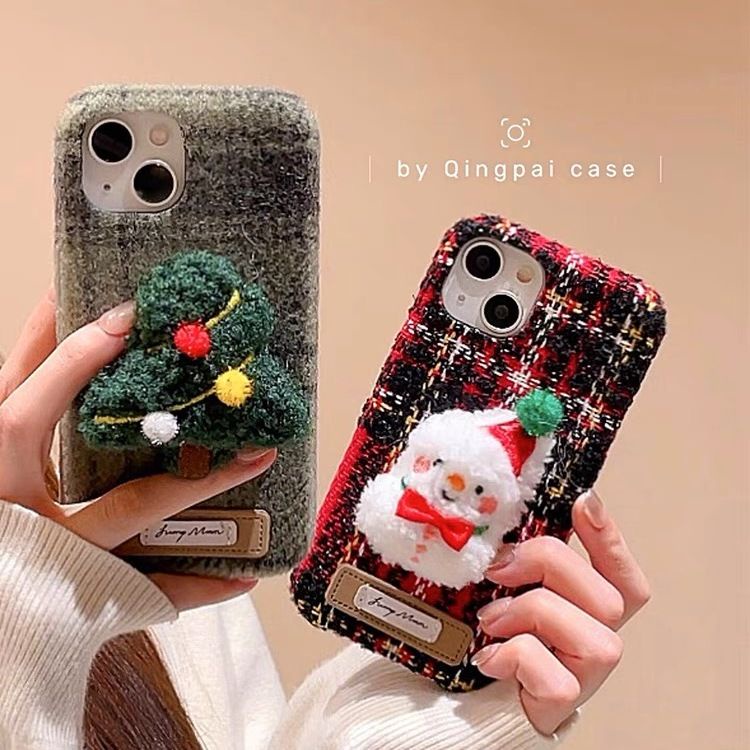 Ốp Điện Thoại Vải Lông Hình Cây Thông Noel Ba Chiều Cho iphone 14 15Pro max 13 12 11