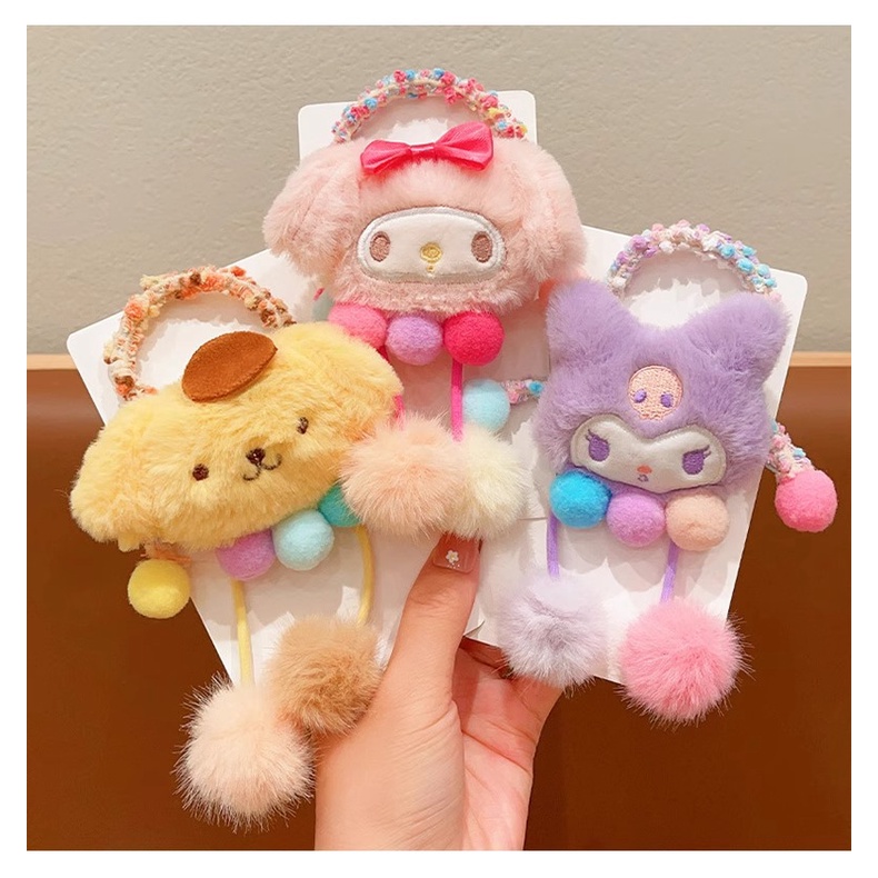 SANRIO Mới Dây Cột Tóc Cao Su Đính Bóng Lông Hoạt Hình kuromi Đáng Yêu Cho Bé Gái
