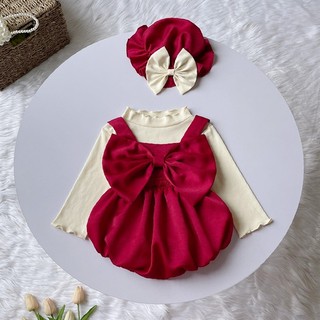 Set 3 món yếm đỏ nơ cho bé gái