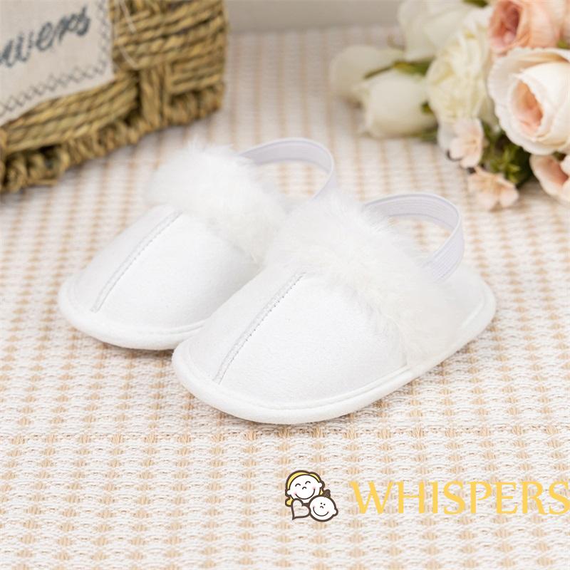 Whispers-giày Tập Đi Đế Bằng Phối Lông Phong Cách Công Chúa Dễ Thương Cho Bé Gái Sơ Sinh