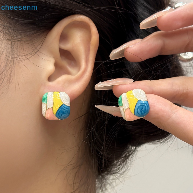 Cheenm Bông Tai Hình Vuông Phối Màu Tương Phản Ngọt Ngào Lãng Mạn Thời Trang Cho Nữ vn