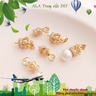 💖Trang sức DIY phụ kiện💖Màu Sắc Mặt Dây Chuyền Mạ Vàng 14k Hình Vương Miện Đính Ngọc Trai Giả Xinh Xắn