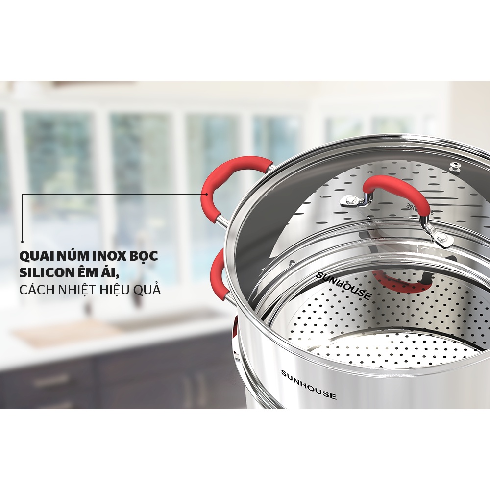 Bộ nồi xửng inox 5 đáy cao cấp SUNHOUSE SHG507-24/28  DÙNG CHO MỌI LOẠI BẾP