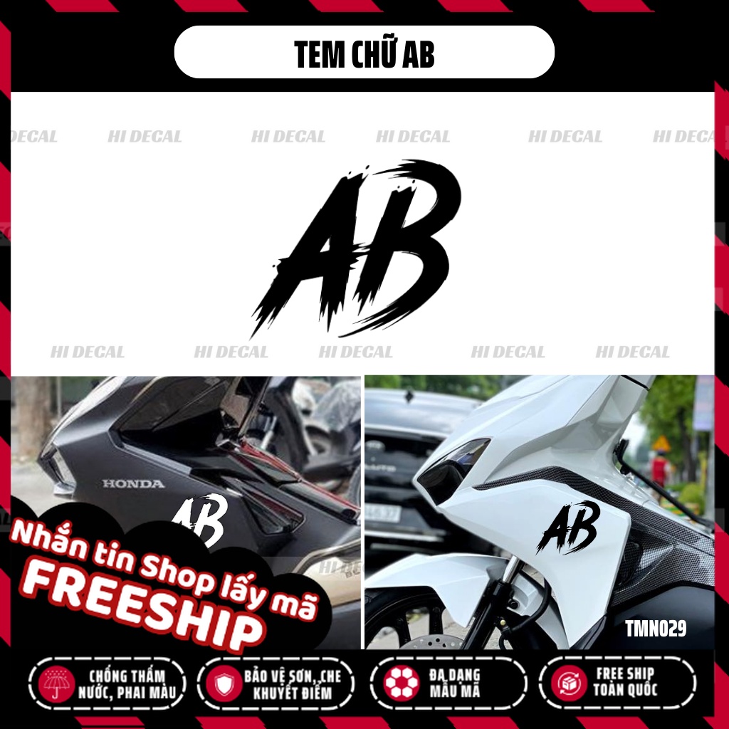 Tem Chữ AB dán xe Air Blade |TMN-029| Decal cao cấp chống nước chống phai màu