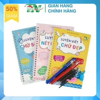 Bộ 3 Vở Viết Thần Kỳ Tự Xóa, Tặng Kèm 2 Bút 8 Ngòi Bút - Kèm Túi Đựng Vở