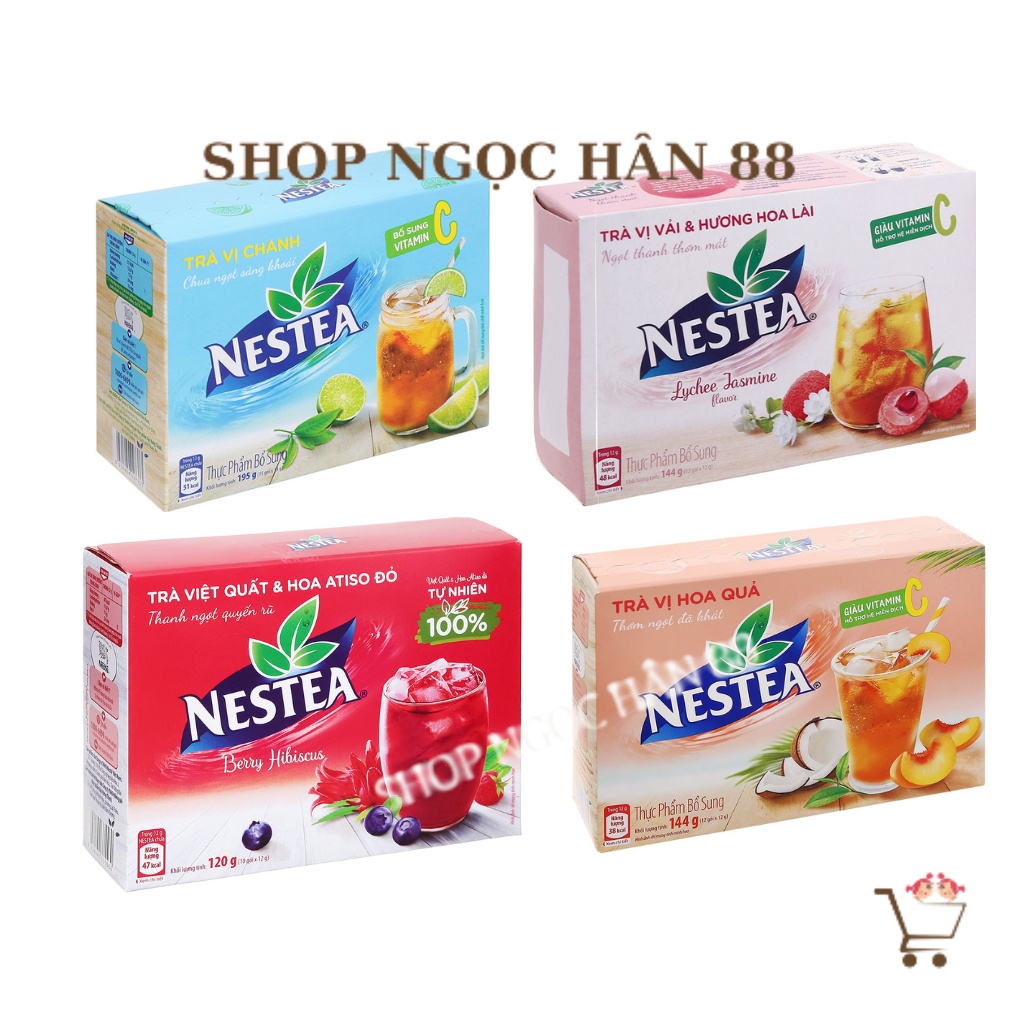 TRÀ NESTEA HỘP 144G- 195g (15 gói) Vị Chanh/Vải/Hoa quả Date mới