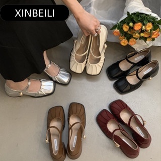 XINBEILI Giày búp bê Mary Jane   FBL23903DA 39Z230930 đế bệt có quai da mềm êm ái đế chống sốc điệu đà cho nữ
