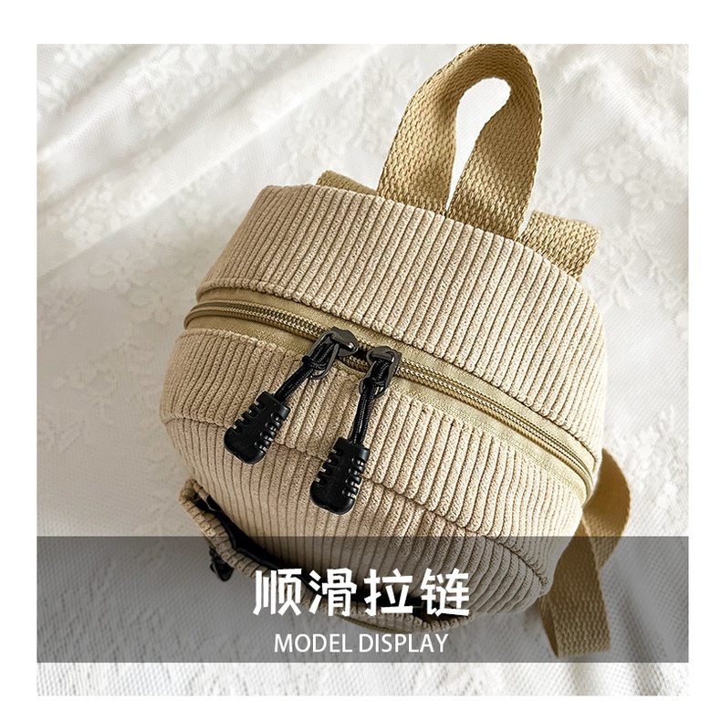 Jasmin noir Ba Lô Đi Học Vải Nhung Kẻ Sọc Có Khóa Kéo Cho Thanh Thiếu Niên