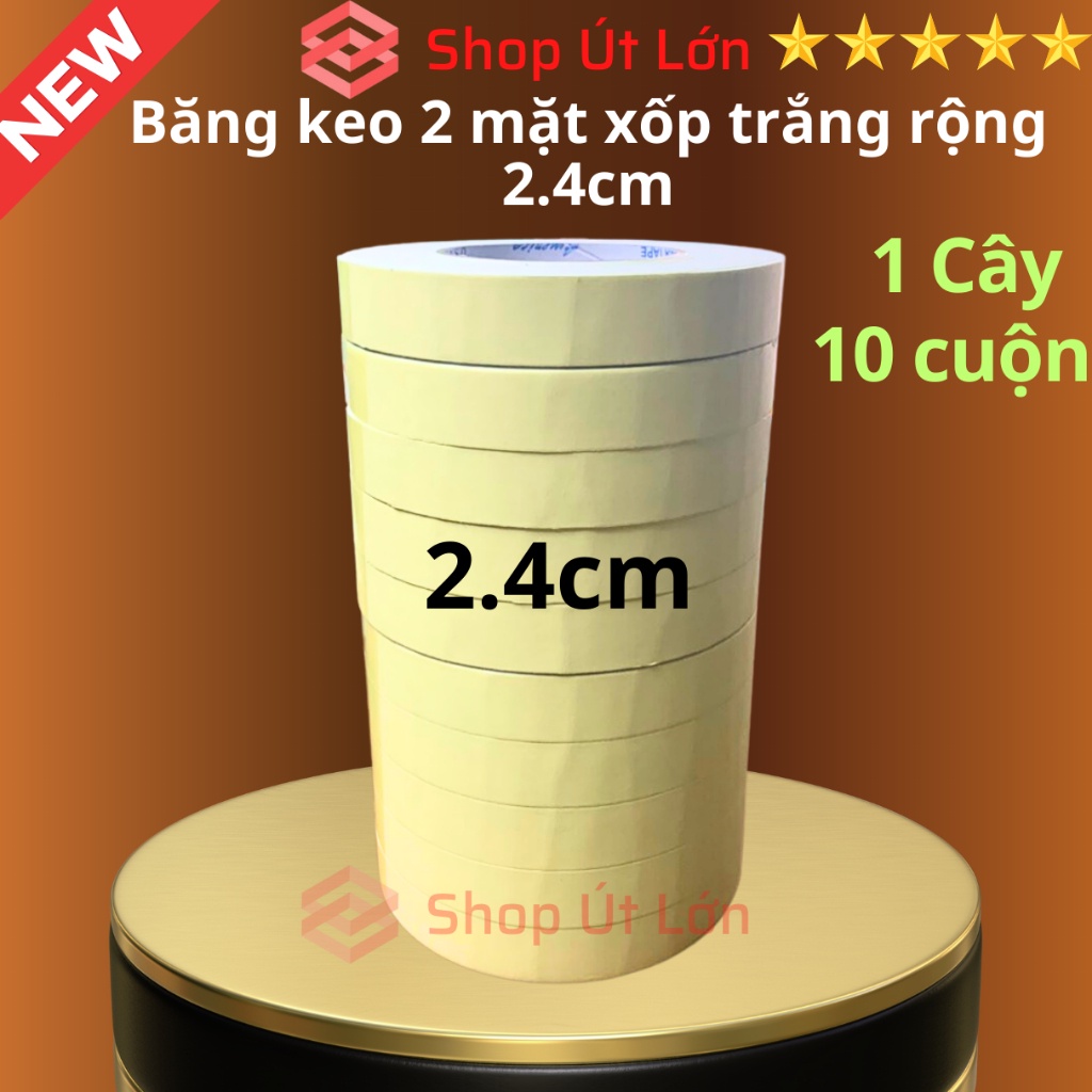 Băng keo 2 mặt xốp trắng, rộng 2,4cm - dầy 3mm - dài 6 mét, lõi giấy 3mm - Siêu Thị Băng Keo
