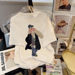 Áo Thun 100% cotton Tay Ngắn Cổ Tròn In Họa Tiết Hoạt Hình Phong Cách Hàn Quốc Cho Nữ size s-3xl