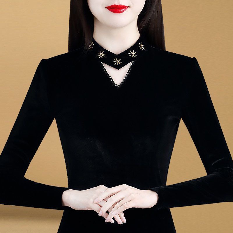 Áo Nỉ Mỏng Ôm Dáng / Ôm Sát Thời Trang Thu Đông 2024 Cho Nữ Áo Sơ Mi Lông Cừu Tay Dài [Đáy Dưới Lót Lông Cừu