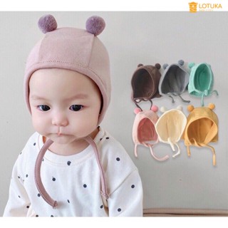 Mũ Gấu Quả Bông Lót Lông Nhung LOTUKA Ấm Áp Cho bé, Mũ Sơ Sinh Có Dây Buộc Cho Bé Trai Bé Gái 0-6m