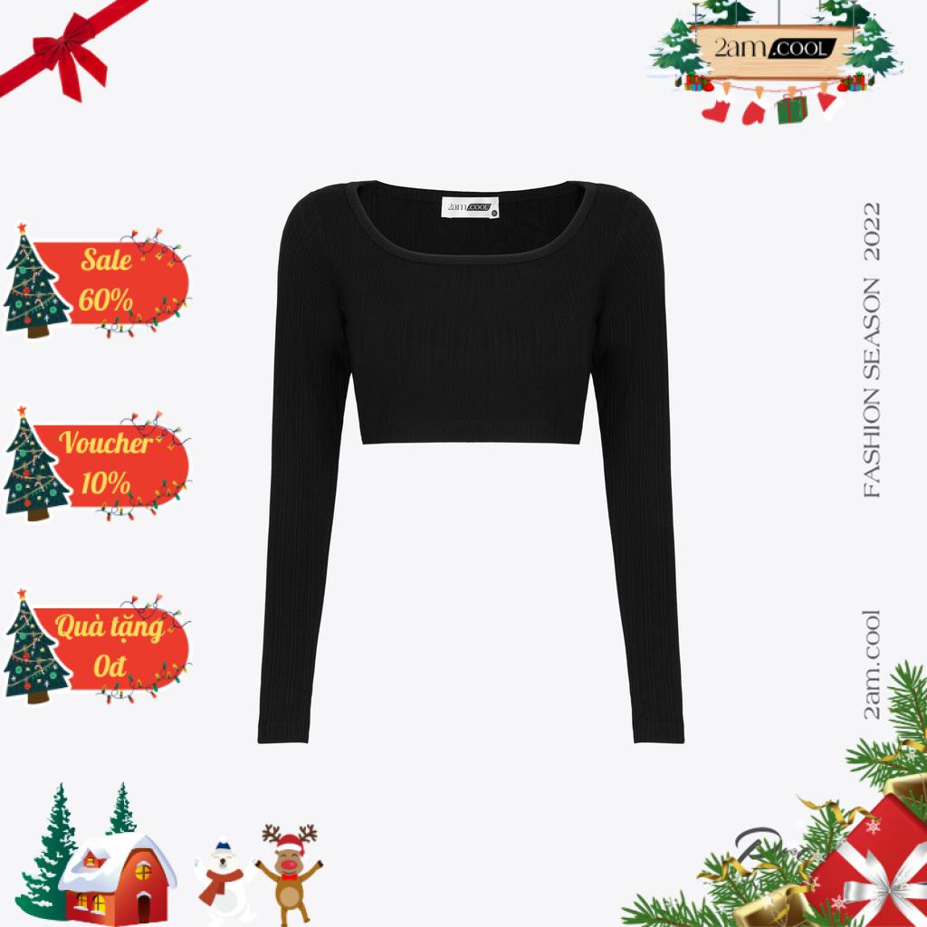 Áo Croptop Tay Dài Nữ Ôm Body Cổ Tròn Chất Liệu Thun Gân 4 Chiều 2AM